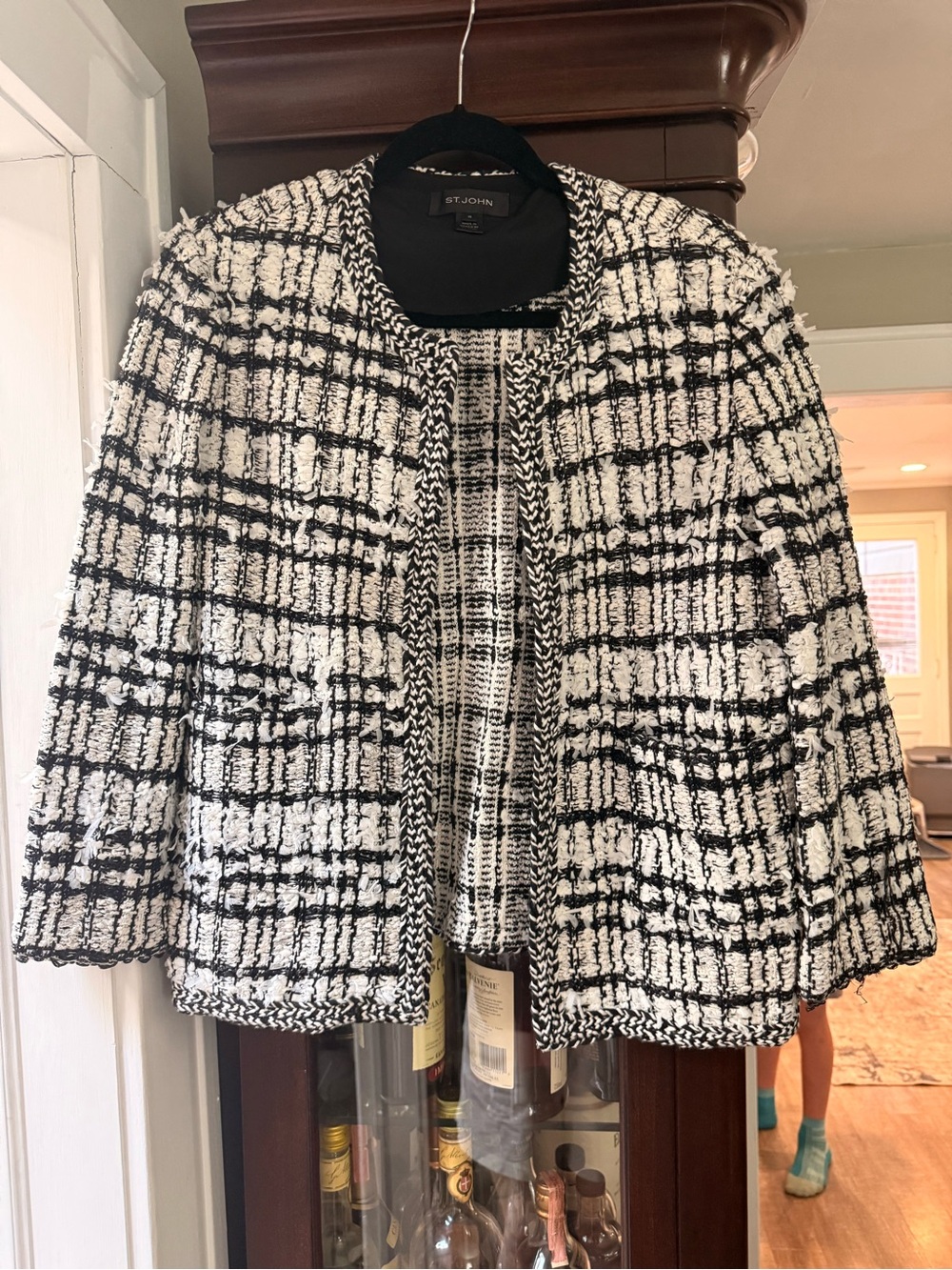 St. John Black & White Bouclé Open-Front Blazer